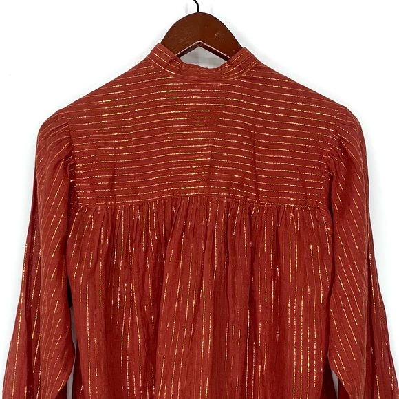 Club Prive Gold Metallic Pinstripe Burnt Orange Boho Blouse San Diego New York - Picture 9 of 16
